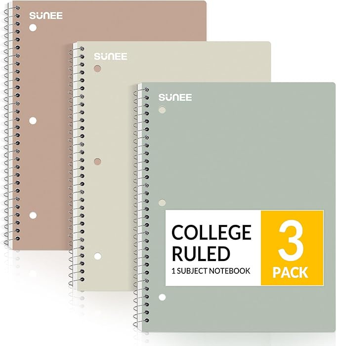 SUNEE Spiral Notebooks, 3 Pack, 1-Subject, College Ruled Paper, 8" x 10-1/2", 70 Sheets per Noteb... | Amazon (US)
