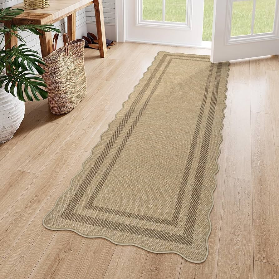 LIVEBOX Scalloped Washable 2x6 Kitchen Runner Rug, Easy Jute Geometric Tan Rugs for Entryway Hall... | Amazon (US)