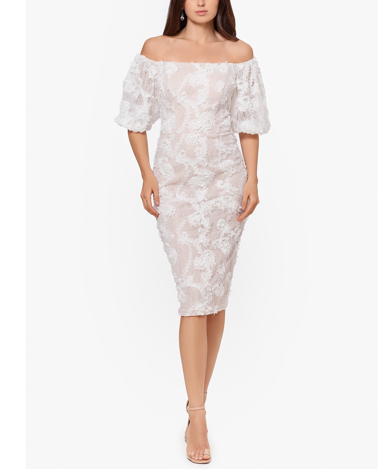 XSCAPE Off-The-Shoulder Lace Sheath Dress & Reviews - Dresses - Women - Macy's | Macys (US)