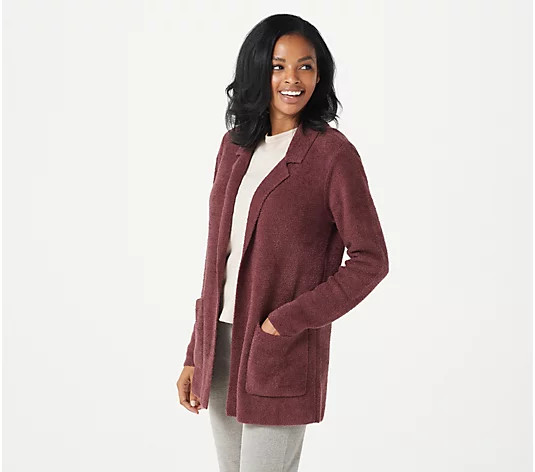 Barefoot Dreams CozyChic Lite Double Knit Notch Collar Cardi | QVC