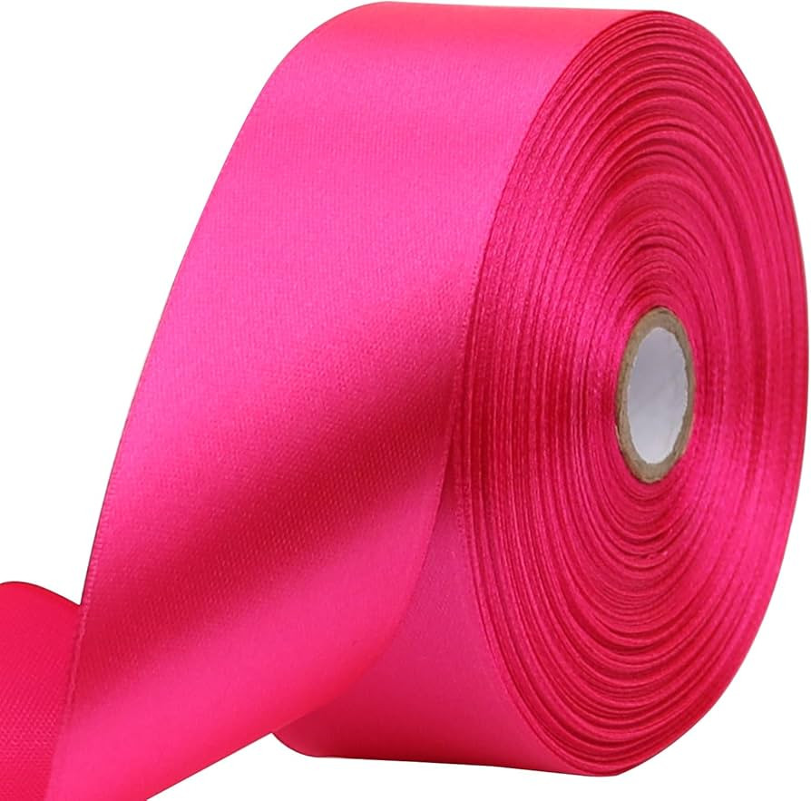 Hot Pink Solid Satin Ribbon 1-1/2 Inch 50 Yards Solid Polyester Fabric Ribbon for Gift Wrapping W... | Amazon (US)