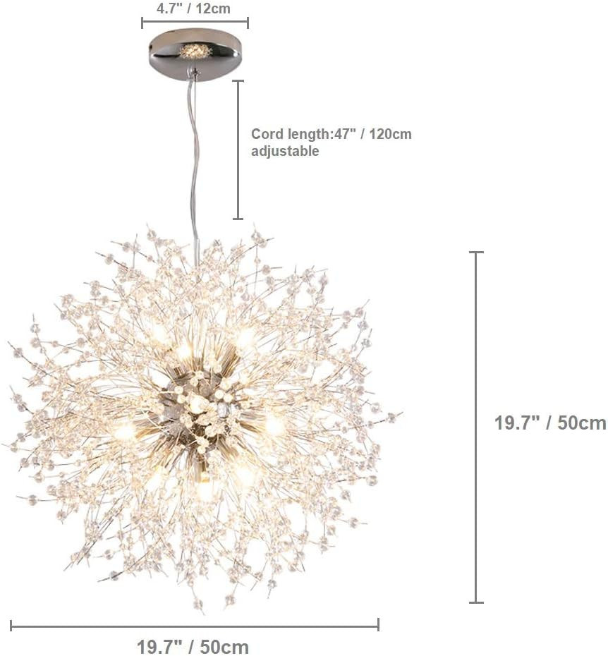 Dellemade Modern Sputnik Chandelier, DD00906N 12-Lights Fireworks Pendant Light,Silver Crystal Ce... | Amazon (US)