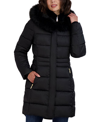 Tahari Womens Velvet Bibbed Faux-Fur Hooded Puffer Coat - Macy's | Macy's