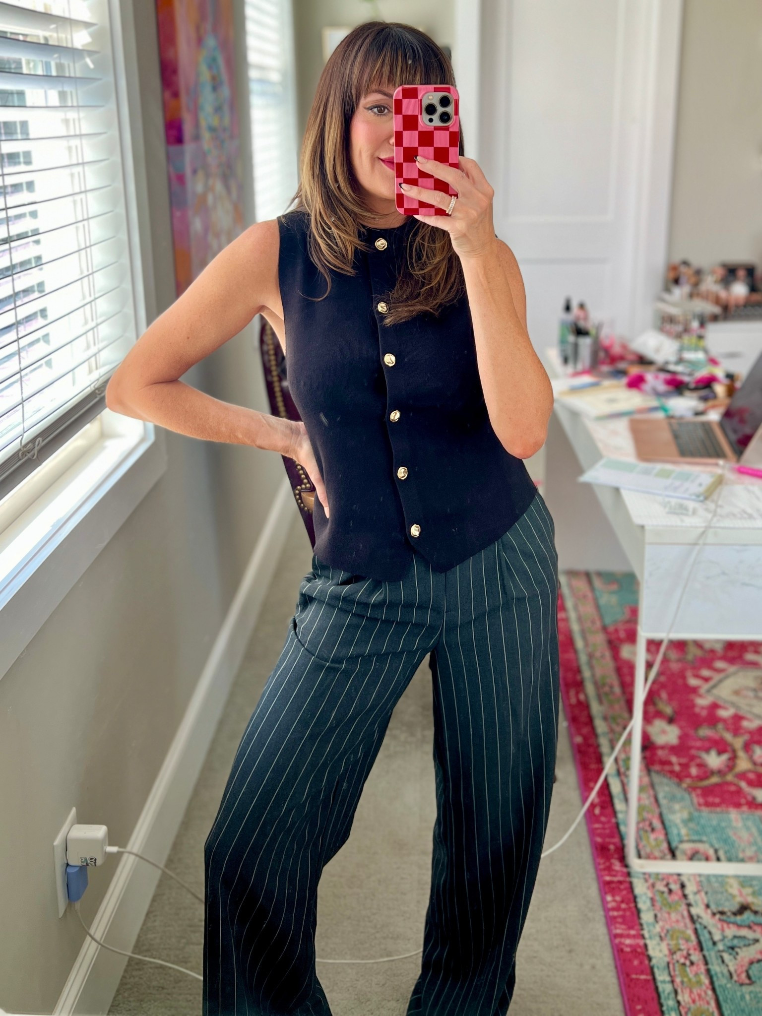 My grown up menswear inspired pinstripe pants + vest look! 🖤🤍 // top is a medium and pants are a 2. 

#LTKFindsUnder100 #LTKFindsUnder50 #LTKStyleTip