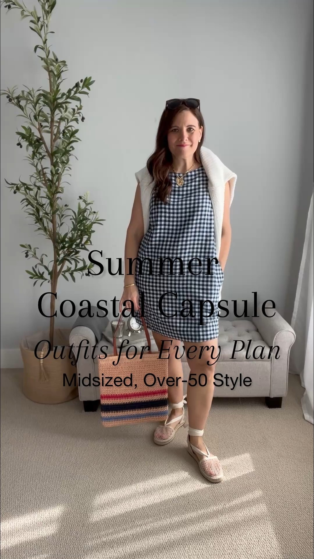 My summer coastal capsule wardrobe has you covered for every event, whether you’re spending the summer at home or heading to the water.

Dinner out: Nothing says summer like a gingham dress. It has that retro, Jackie O. charm with a classic A-line shape that's perfect for my pear shape (Size M). These espadrilles are so charming, and a white cotton sweater is perfect for chilly A/C.

Cocktail hour: This red tee dress (Size L) has that same A-line shape. This denim utility jacket is my new fave, and a fresh take on a denim jacket that adds structure and keeps the vibe casual.

Boardwalk stroll & ice cream: Keep it laid-back with denim shorts (TTS), a blue and white striped tee, jelly shoes, and a gray sweatshirt.

Sightseeing & exploring: A light blue tee dress (Size L), two-strap sandals, and a striped tote bag work perfectly. Tie on a sweatshirt for air-conditioned spots.

Beach day: As someone who always stays on dry land under an umbrella, I go for shorts with a cute swimsuit (Swimsuit: L, Shorts: TTS) and keep them on all day.

Wine tasting: This striped shirt dress from Amazon doubles as a cover-up. I picked it up last year. Then I saw celebrity chef Katie Lee Biegel on Instagram wearing it on a beach day, it’s that good. It’s 100% cotton, has drop sleeves, and fits oversized (Size S). 

Brunch: Gauze pants (Size M petite) feel like pajamas. Pair them with a red tee and a denim jacket for cold A/C.

Beach pictures: All white is a classic look. Try gauze pants and a white button-down and jelly shoes. They're easy to take off and carry in the sand.

Pool time: This time I've got white denim shorts (TTS) over my bathing suit with a linen shirt around my waist in case I need it for extra coverage from sun, rain, or A/C.

📏For reference, I’m midsized, 5’6”, slightly short-waisted, 36-B bust, and wear a small or medium top with size 10/12 jeans

#LTKOver40 #LTKMidsize #LTKTravel