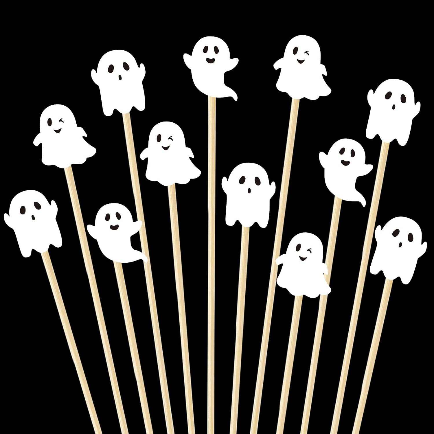 FYSUIMU 150 Pcs Halloween Cocktail Picks Boo White Ghost Long Toothpicks for Cupcake Fruit Appetizer Drink Halloween Baby Shower Birthday Party Decor Supplies, 3 Designs | Amazon (US)