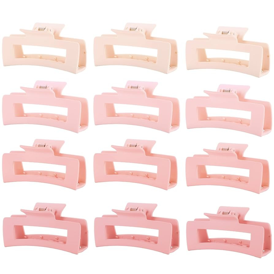 12 Pcs Pink Large Square Hair Claw Clips for Women, 4.3-Inch Matte Rectangle Claw, Strong Hold No... | Amazon (US)