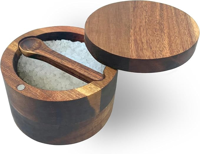 6.5 Ounce Acacia Wood Spice Box with Built In Spoon and Magnetic Rotating Lid Elegant Kitchen Sal... | Amazon (US)