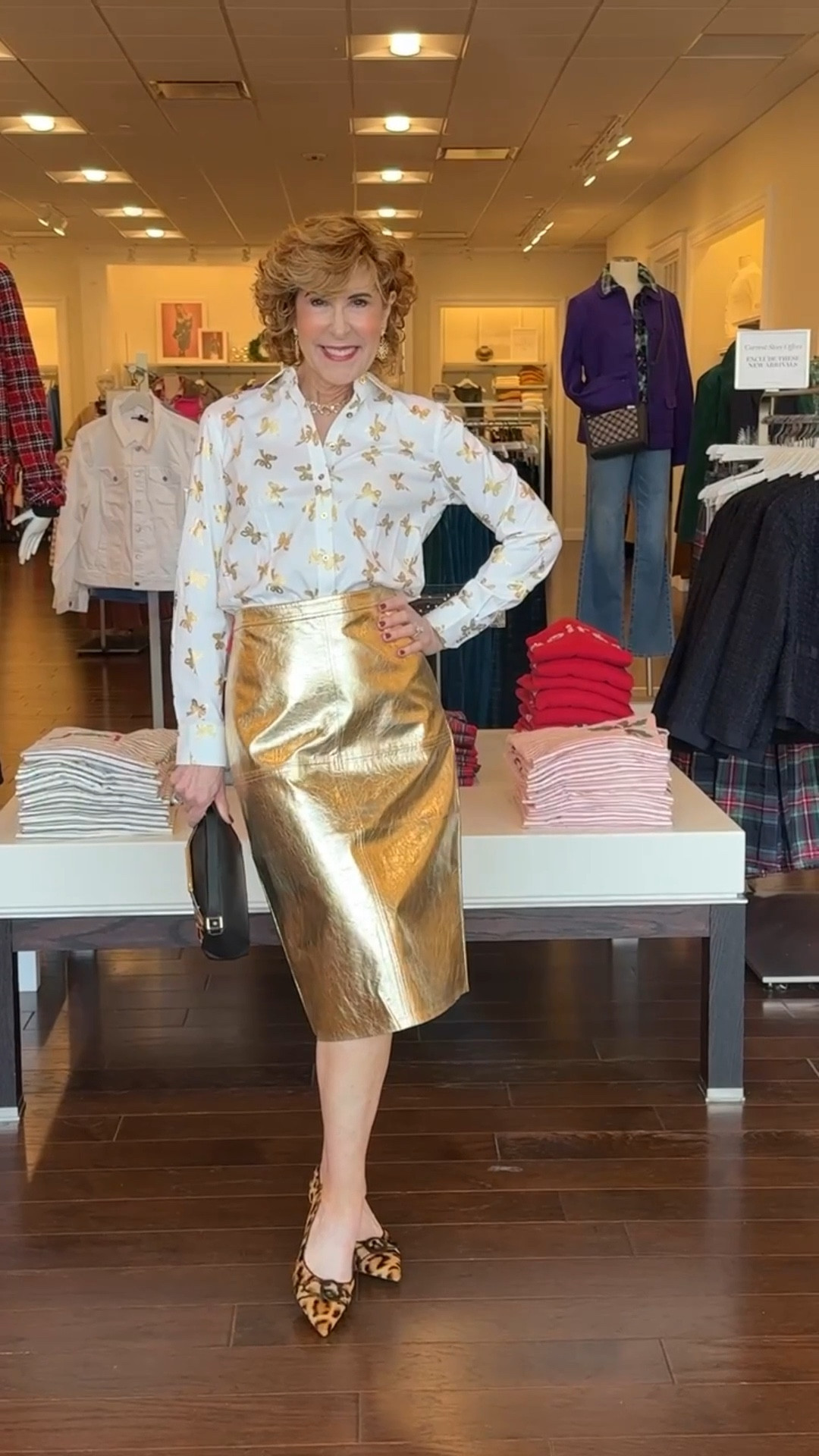 This combo is holiday perfection 🎀
The Non-Iron Perfect Shirt stays perfectly crisp, and those tiny metallic bows add the sweetest festive touch. Paired with this gorgeous gold Crinkle Metallic Faux Leather Midi Skirt, it’s chic, shimmer-y look that’s effortless and so much to fun to wear!

#LTKHoliday #LTKCyberWeek #LTKSeasonal
