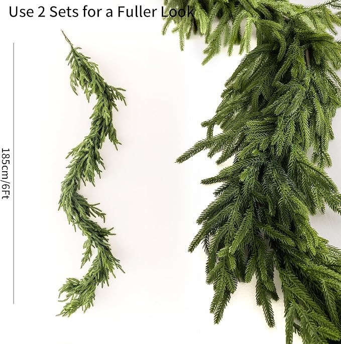 MISSPIN 6FT Artificial Norfolk Pine Garlands, Real Touch Winter Pine Garland, Green Artificial Gr... | Amazon (US)