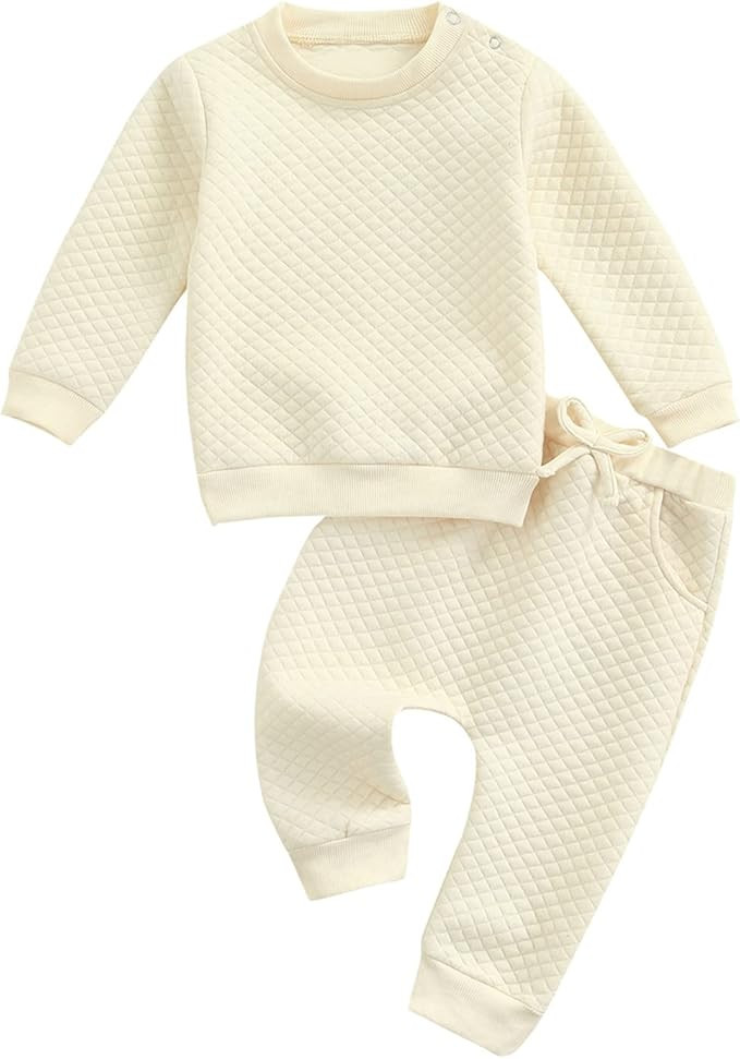 Newborn Baby Boy Girl Clothes Gender Neutral Sweatsuit Unisex Solid Outfit Long Sleeve Warm Pullo... | Amazon (US)
