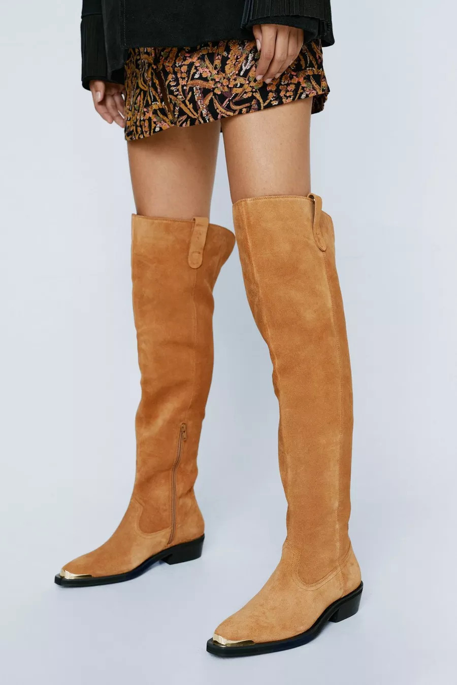 Real Suede Thigh High Metal Cowboy Boot | Nasty Gal UK (+IE)
