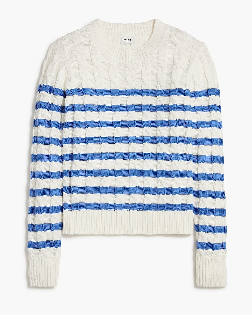 Striped cable crewneck sweater | J.Crew Factory