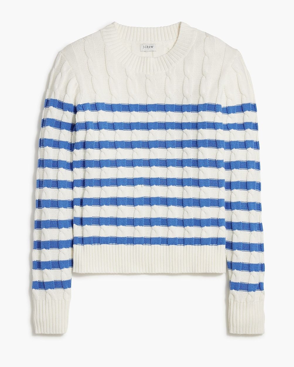 Striped cable crewneck sweater | J.Crew Factory