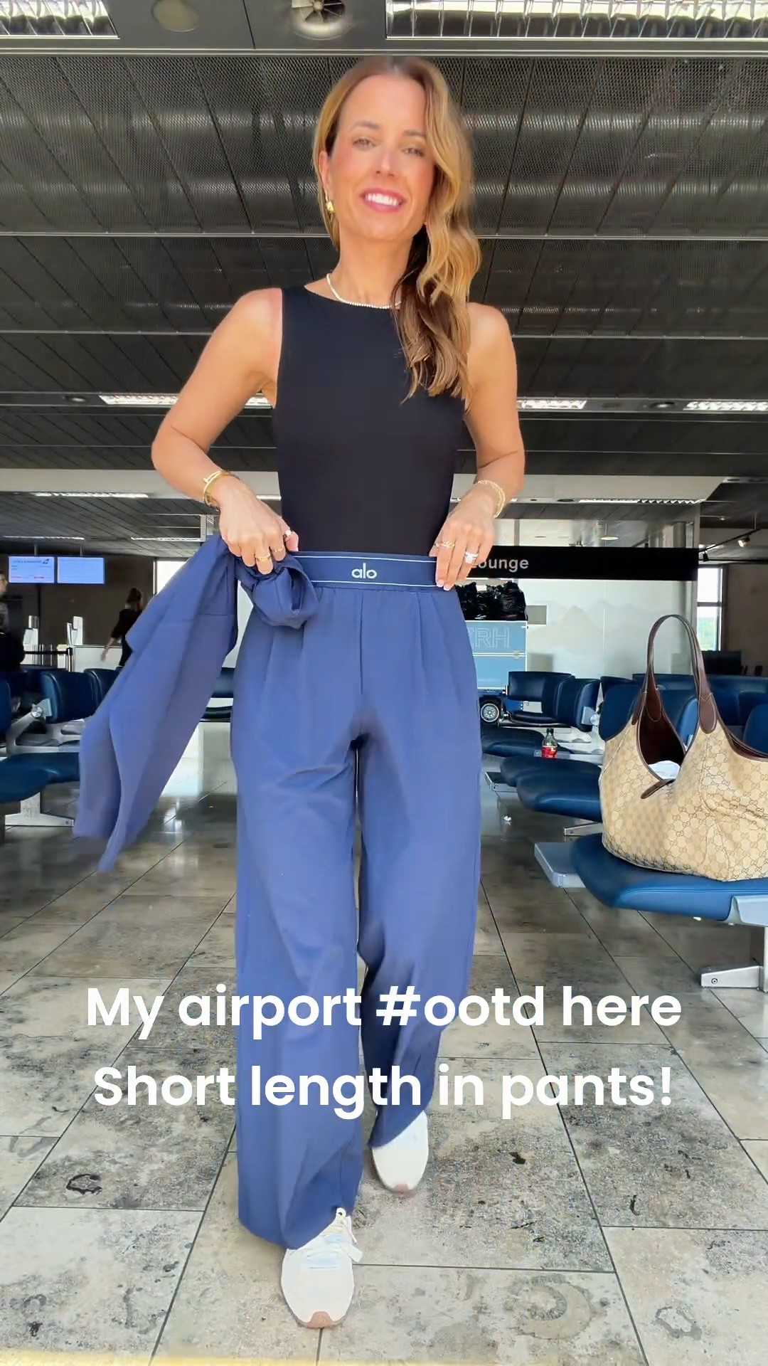 My airport #ootd here! Airport outfit. Travel outfit. Alo trouser pants in XXS short. Cropped sweater in XXS. Matching pants. Matching travel set. XS in bodysuit. Alo mules are TTS. Gucci mercato tote in size large.

#LTKPetite #LTKootd #LTKTravel