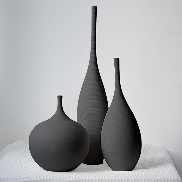Black Ceramic Vase Modern Boho Wabi-Sabi Flower Vase Set of 3 Decorative Aesthetic Vases for Cent... | Amazon (US)