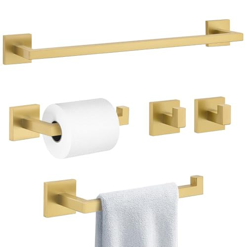 Brushed Gold Towel Bar Set Bathroom Hardware Accessories Set Include 23.6 in Towel Bar Towel Ring Toilet Paper Holder and Towel Hooks SUS304 Stainless Steel Wall-Mounted | Amazon (US)