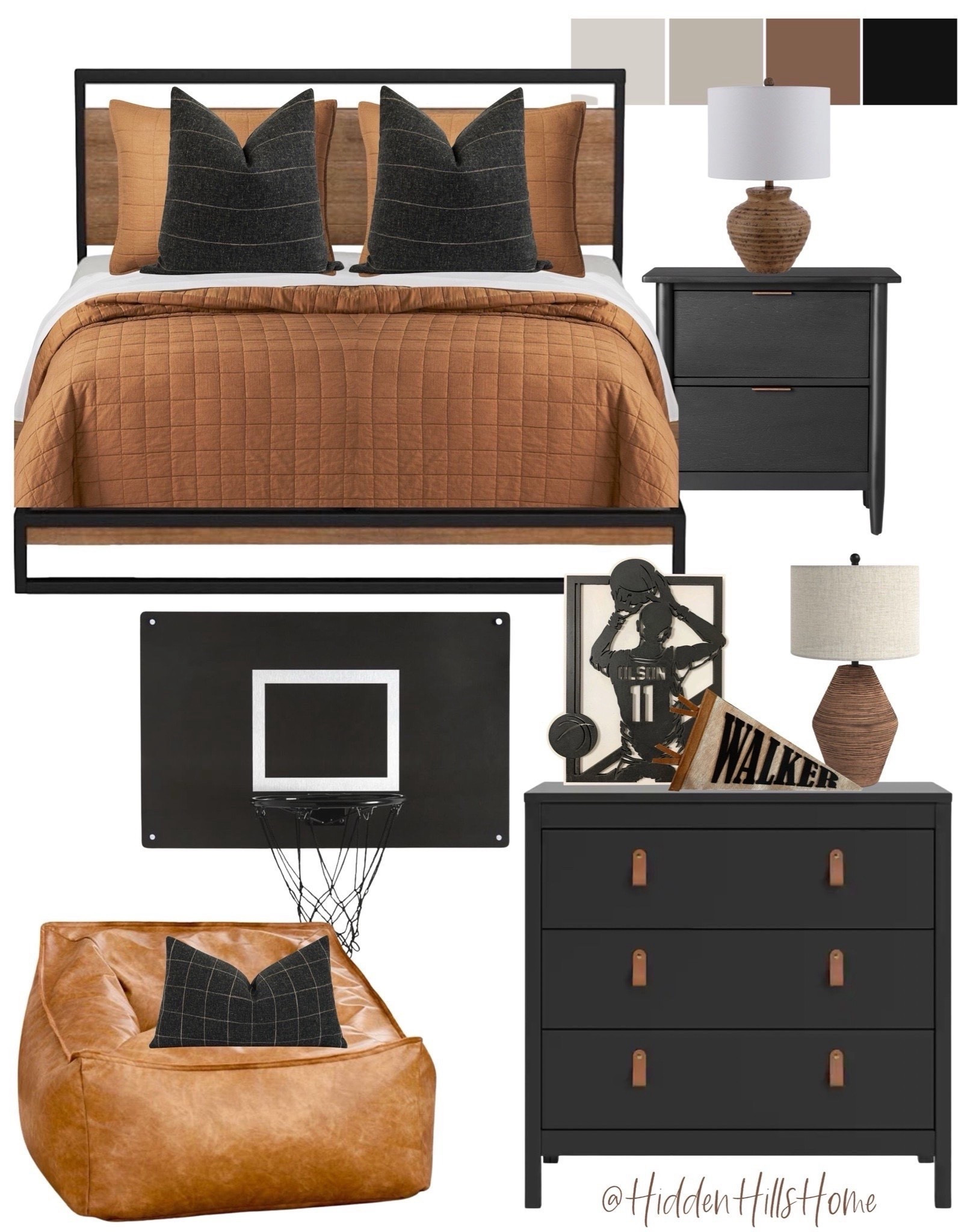 Teen boys bedroom mood board, boys bedroom design inspo, teen bedroom mood board, black and brown boys room, modern-transitional boys room design #teen #basketball #sports 


#LTKCyberWeek #LTKSaleAlert #LTKHome