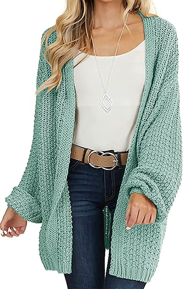 MEROKEETY Women's Open Front Chunky Knit Sweater Oversized Lantern Sleeve Cardigan Outwear | Amazon (US)