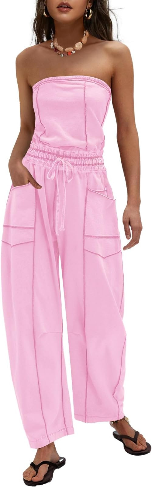 LAMISSCHE Womens Casual Strapless Jumpsuits off the Shoulder Summer Rompers Sleeveless One Piece ... | Amazon (US)