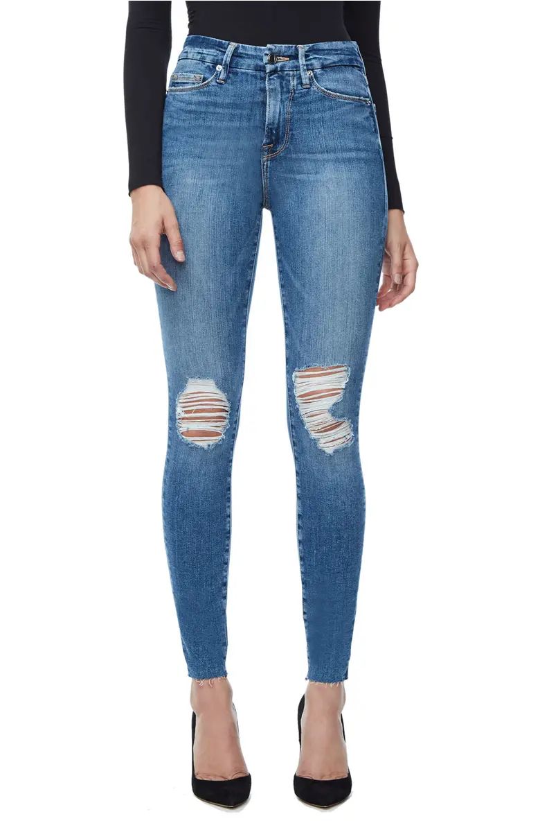 Good American Good Waist Raw Edge Skinny Jeans (Blue 092) (Regular & Plus Size) | Nordstrom