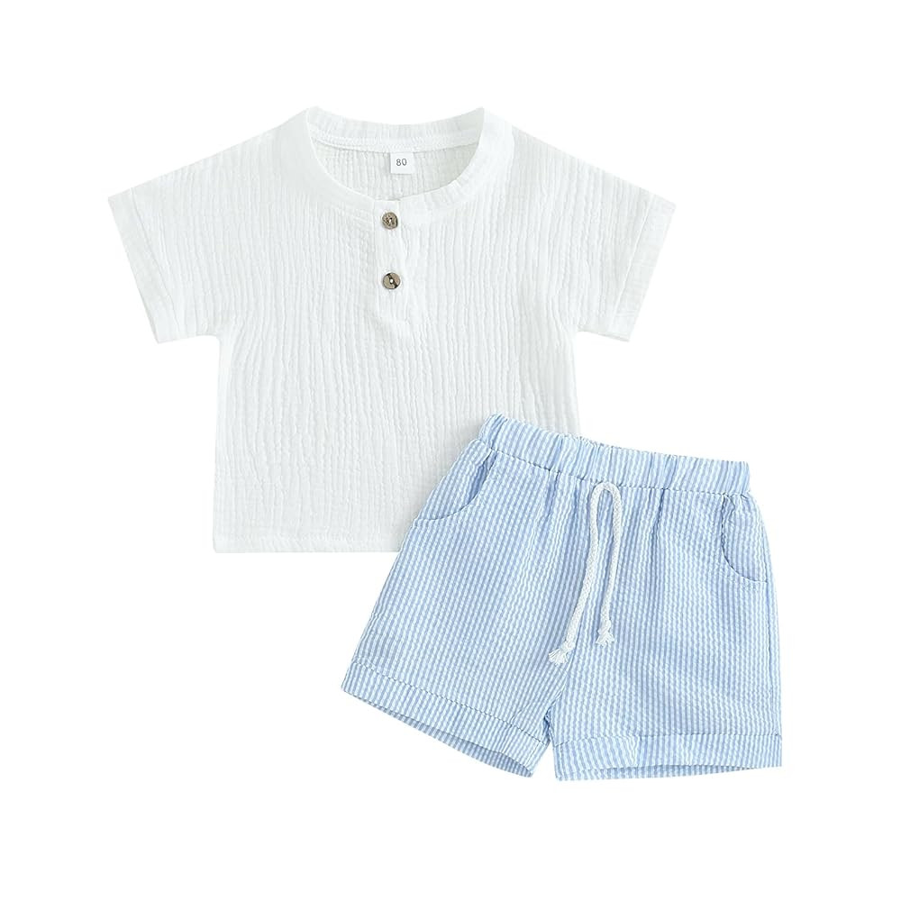 fhutpw Baby Boys 2Pcs Summer Outfits Short Sleeve T-Shirt Tops Elastic Waistband Shorts Set Toddl... | Amazon (US)