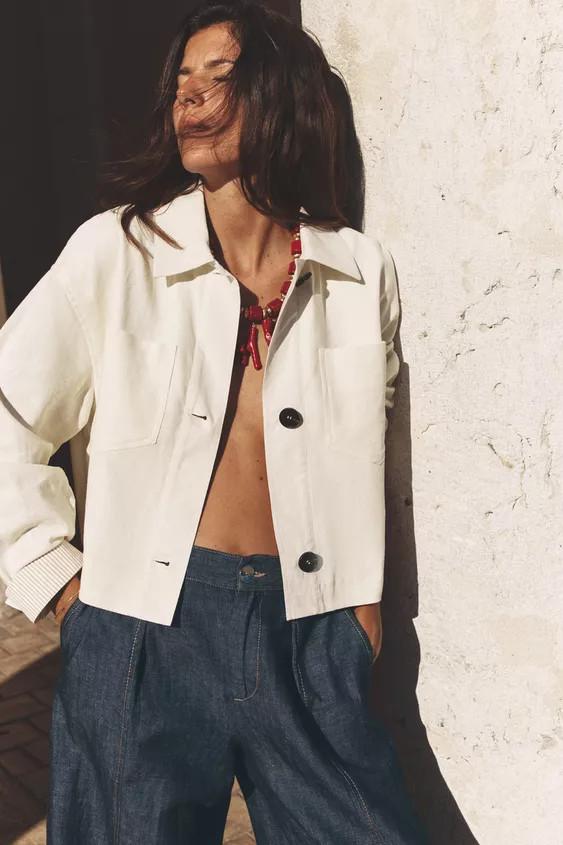 LINEN BLEND SHORT JACKET | Zara US