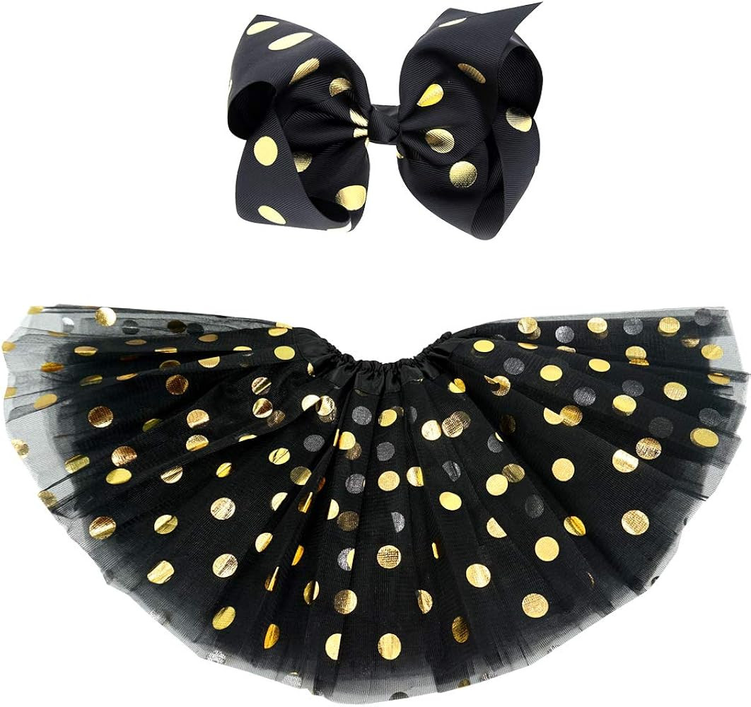 BGFKS 5 Layer Polka Dot Tutu Girls Tutu Skirt with hairbow,Gold Tutu for Baby Girls Dress Up | Amazon (US)
