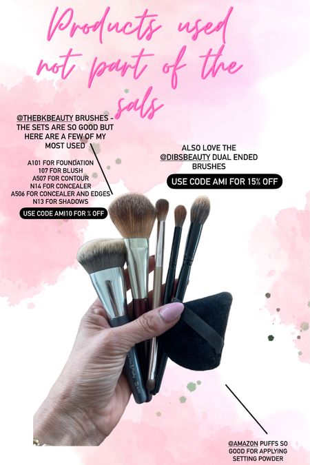 Most used brushes 
Bkbeauty
A101 FOR FOUNDATION
107 FOR BLUSH 
A507 FOR CONTOUR 
N14 FOR CONCEALER 
A506 FOR CONCEALER AND EDGES 
N13 FOR SHADOWS

Dibs dual ended brushes 
Amazon puffs 

#LTKbeauty #LTKfindsunder50