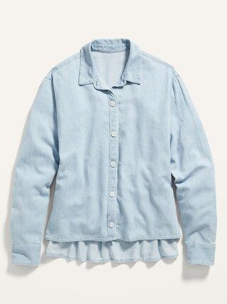 Oversized Cropped Chambray Swing Shirt for Women | Old Navy (US)