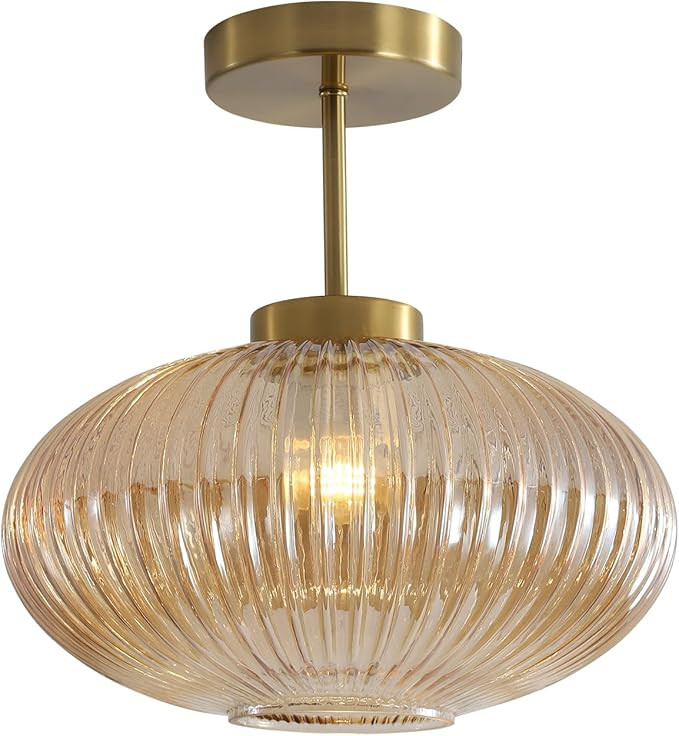 KCO Lighting Amber Bubble Glass Ceiling Light Mid Century Modern Semi Flush Mount Ceiling Light F... | Amazon (US)