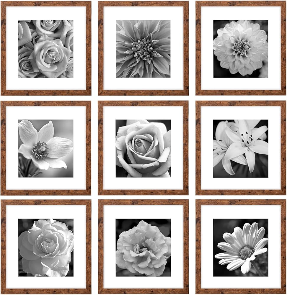 eletecpro 12x12 Picture Frames Set of 9 Classic Gallery Wall Frame Set Displays 8x8 Photo with Ma... | Amazon (US)