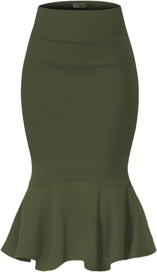 Hybrid & Company Womens Premium Nylon Ponte Stretch Office Fishtail Pencil Skirt High Waist Made ... | Amazon (US)