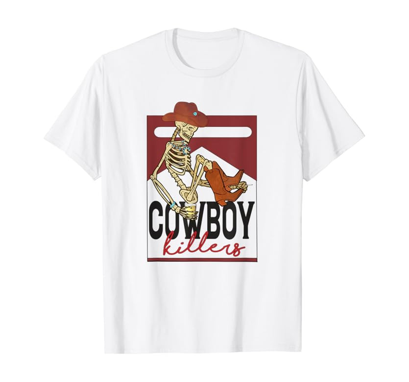 Western Cowboy vintage Punchy Cowboy Killers Skull Skeleton T-Shirt | Amazon (US)