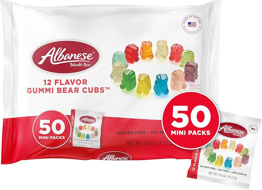 Albanese World's Best Gummi Snack Packs, 12 Flavor Gummi Bear Cubs, 50 - 0.5oz Mini Packs of Cand... | Amazon (US)