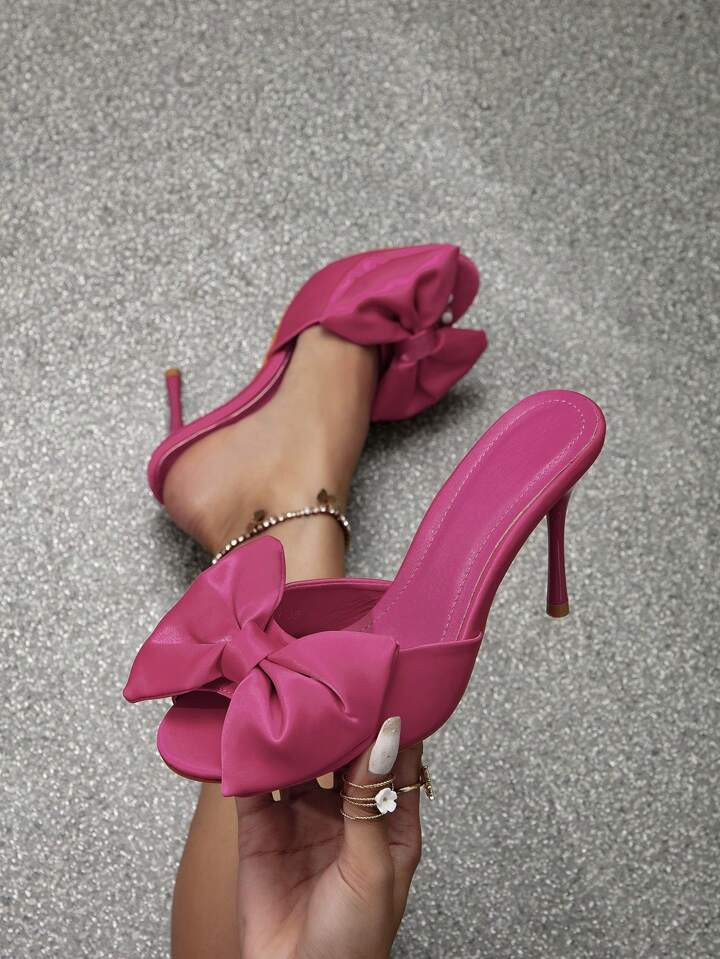Women Bow Decor Stiletto Heeled Mule Sandals, Funky Summer Sandals | SHEIN