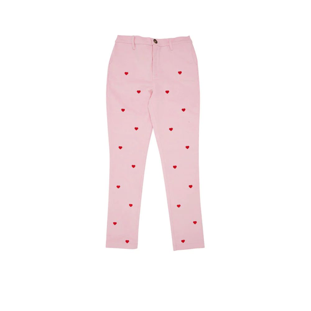 Critter Pep Club Pants (Corduroy) - Palm Beach Pink with Heart Embroidery | The Beaufort Bonnet Company