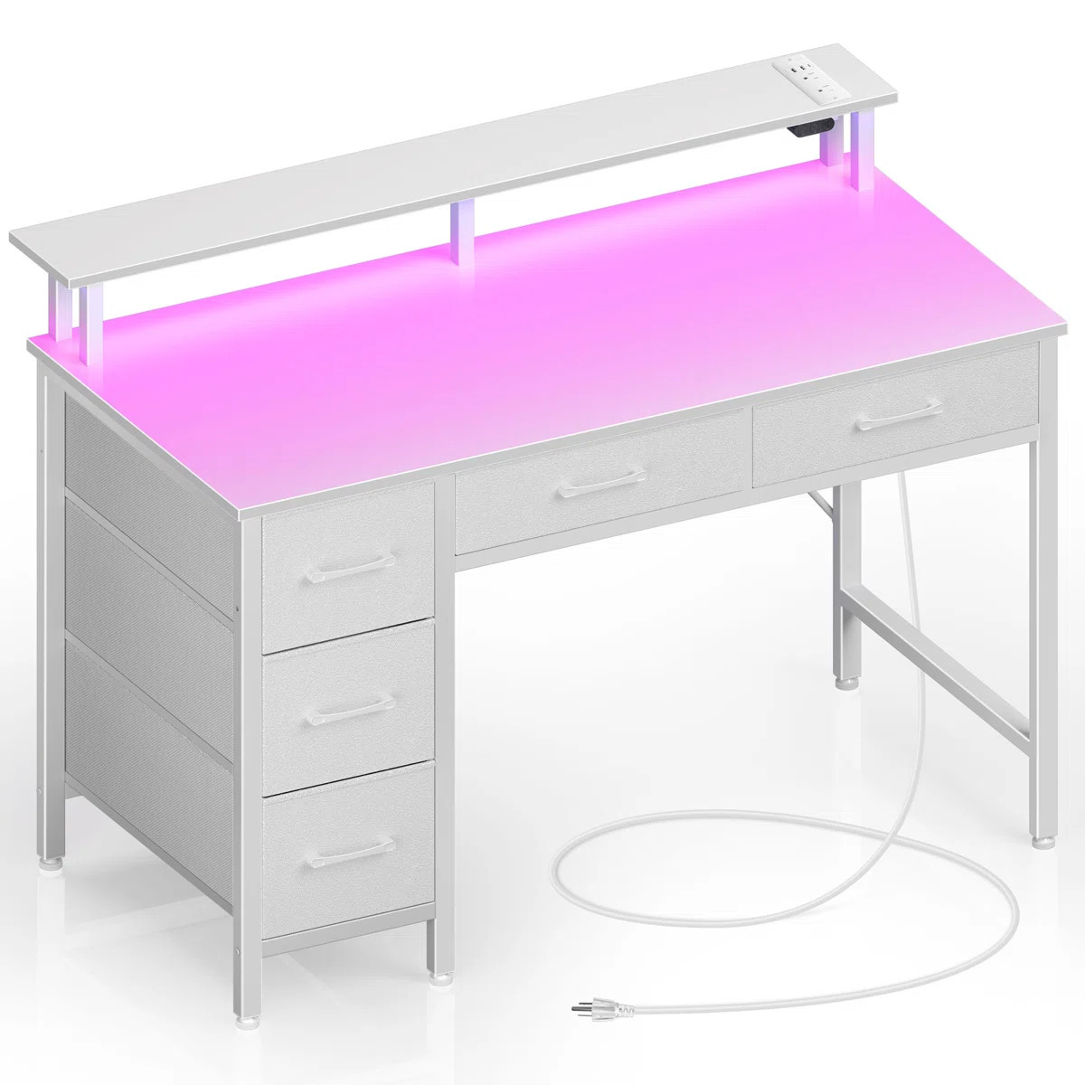 Linze Computer Desk w/ Monitor Shelf, RGB LED Lights, USB Ports & Drawers | Wayfair North America