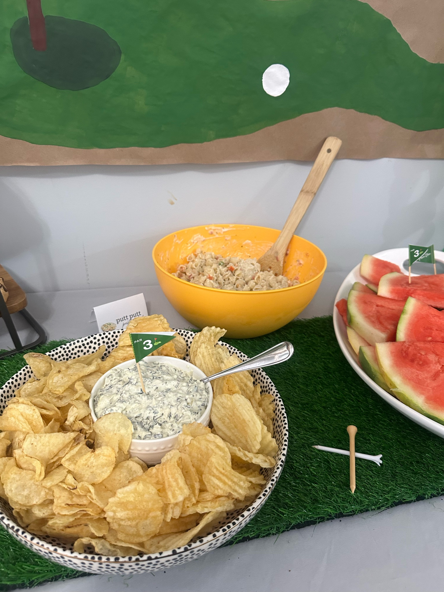 golf themed food for our golf party - chip and dip shot, watermelon wedges, and putt putt pasta salad!

all the things I used for Wyatt's par 3 birthday party!

golf party // third birthday // par 3 party // amazon finds