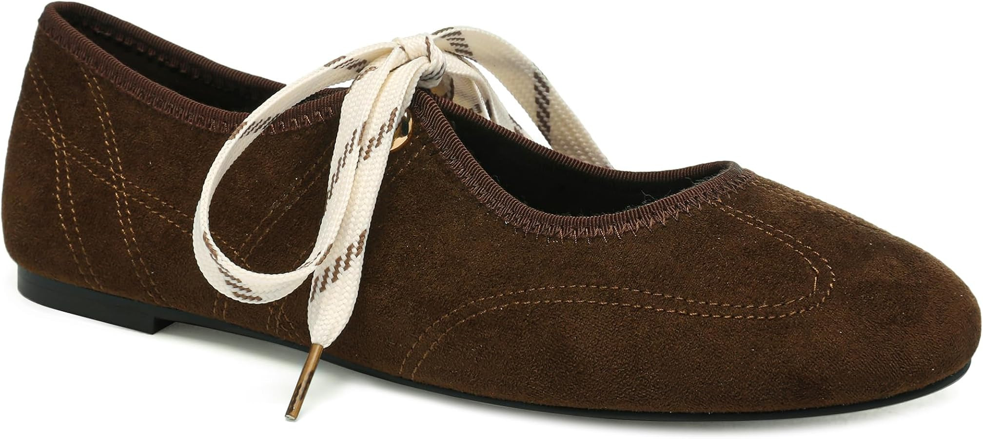 Lace up Round Toe Ballet Flats for Women Cute Slip on Soft Mary Jane Flats Casual Ballerina Shoes | Amazon (US)