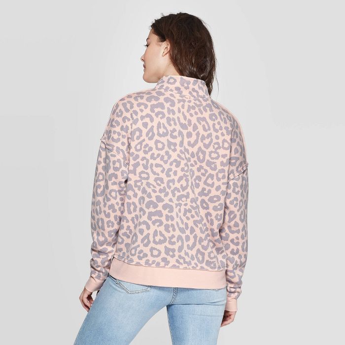 Women's Leopard Print Long Sleeve 1/4 Zip Sweatshirt - Grayson Threads (Juniors') - Pink | Target