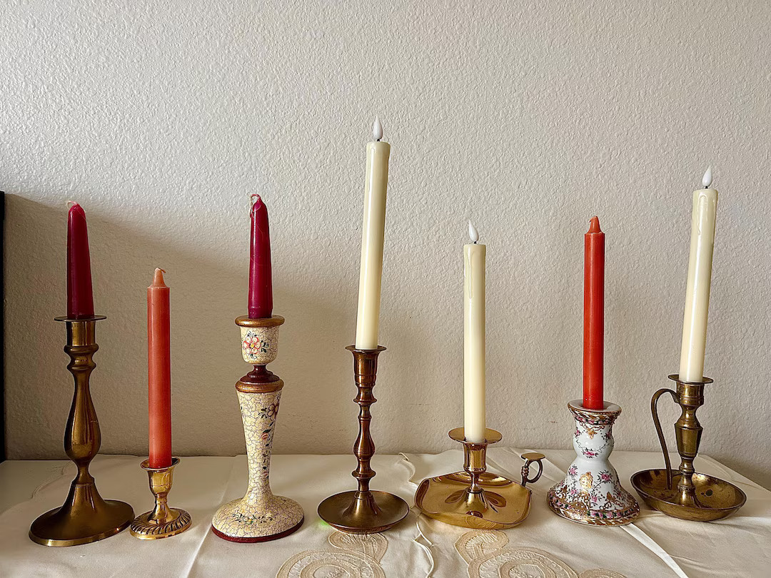 Vintage Antique Brass, Wooden, Silveplated, Glass, Porcelain, Crystal, Candlestick Holders, Misma... | Etsy (US)