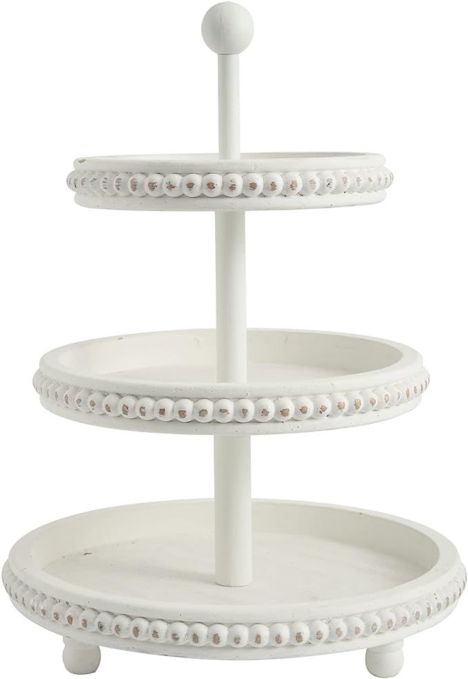 SwallowLiving Farmhouse 3 Tier Tray, White Three Tiered Tray Wood Stand with Shabby Chic Beaded f... | Amazon (US)