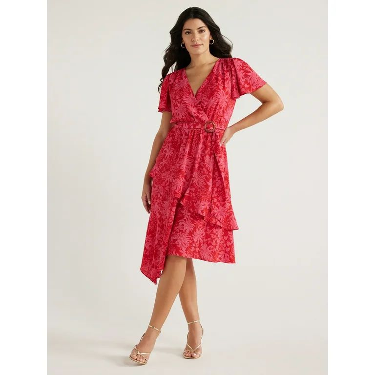 Sofia Jeans Women's and Women's Plus Faux Wrap Dress with Flutter Sleeves, Sizes XS-5X - Walmart.... | Walmart (US)