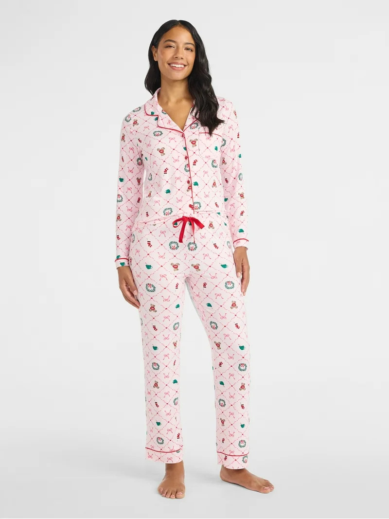 Derek Heart Women's Holiday Notch Collar Top and Pants Pajama Set, 2-Piece, Sizes S-XL | Walmart (US)