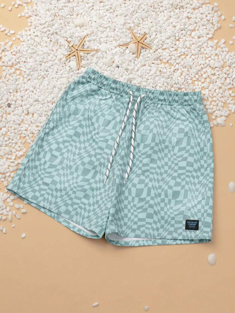 SUMWON Boys Swim Shorts With Tonal Checkered Pattern Swimming Trunks Beach Vacation Summer Vacati... | SHEIN