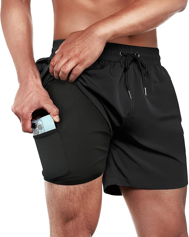 BRISIRA Mens Swim Trunks Swim Shorts Quick Dry 5 inch Inseam Beach Shorts with Compression Liner ... | Amazon (US)