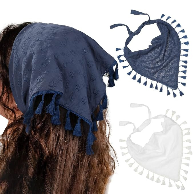 Floral Tassels Hair Scarf Headband - 2PCS Cotton Hair Bandana Scarf With Tassels Tie Back Head Ke... | Amazon (US)