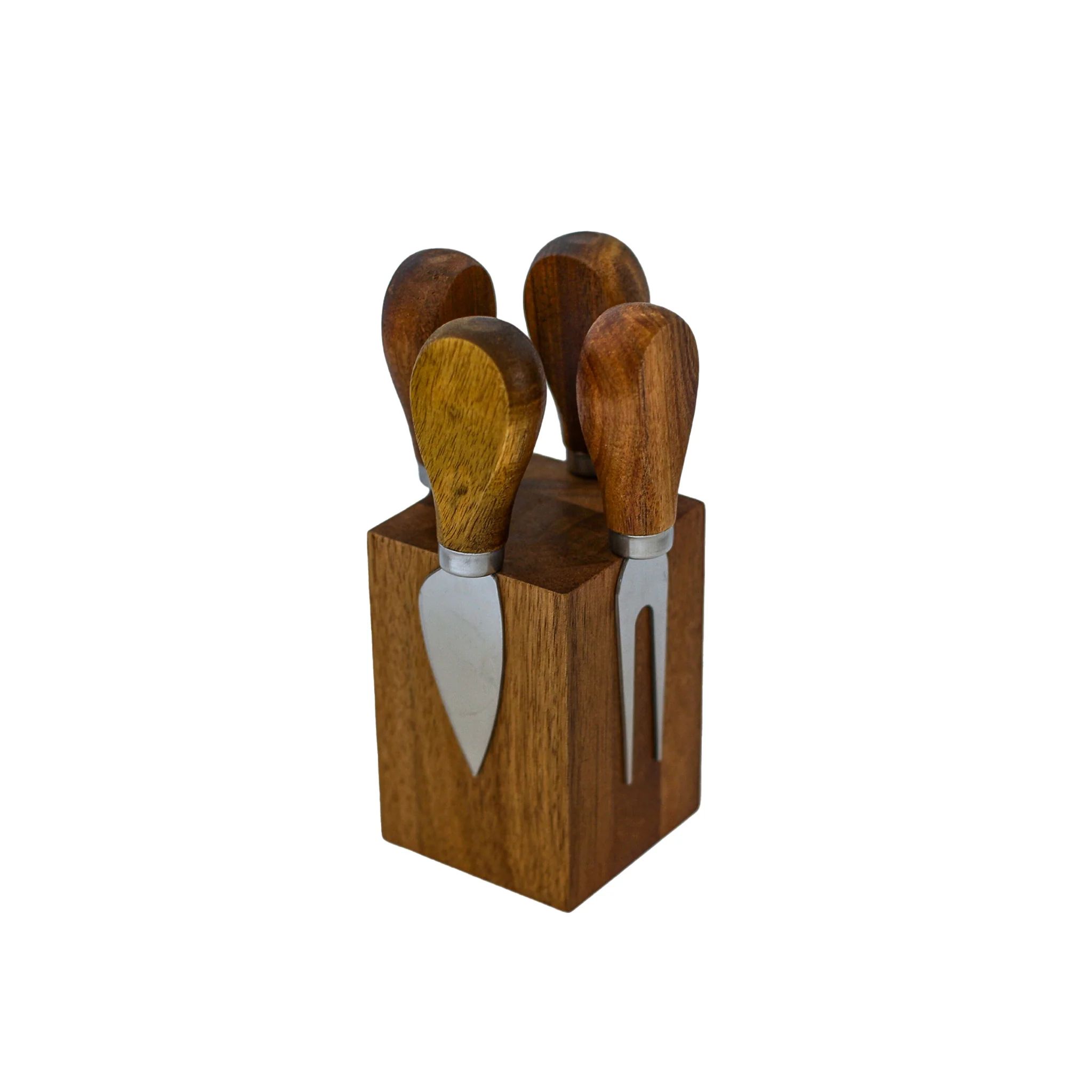 Acacia Wood Block with 4 Cheese Tools | Creative Gifts International