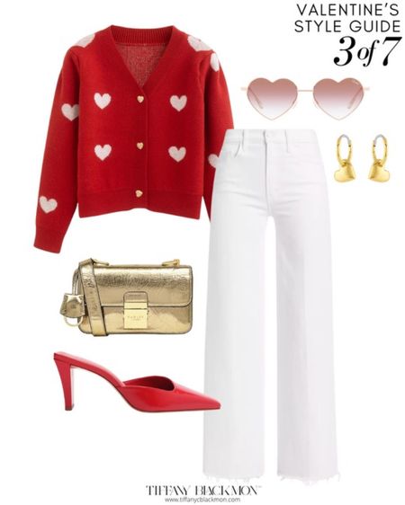 White jeans valentines outfit 

Heart sweater   Red heart sweater  white jeans  red shoes  red heels  gold purse  heart earrings  gold earrings 

#LTKGiftGuide #LTKstyletip #LTKSeasonal